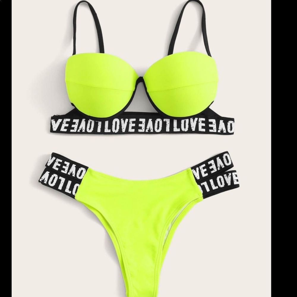 Lime push-up strappy high waisted bikini swimsuit